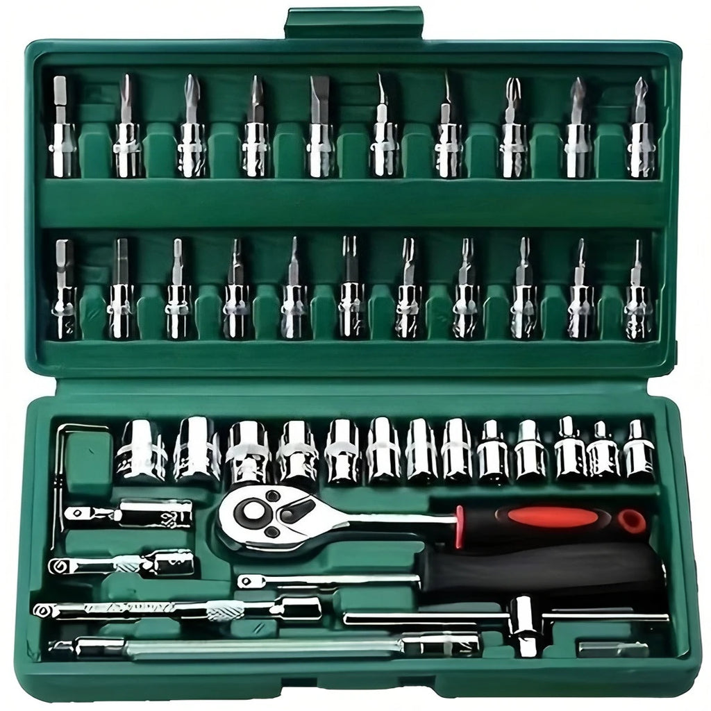 46pcs-Pack Car Repair Tool Kit: Ratchet Torque Wrench, Wrench, Screwdriver, Socket Kit - Perfect for Motorcycle And Car Repair