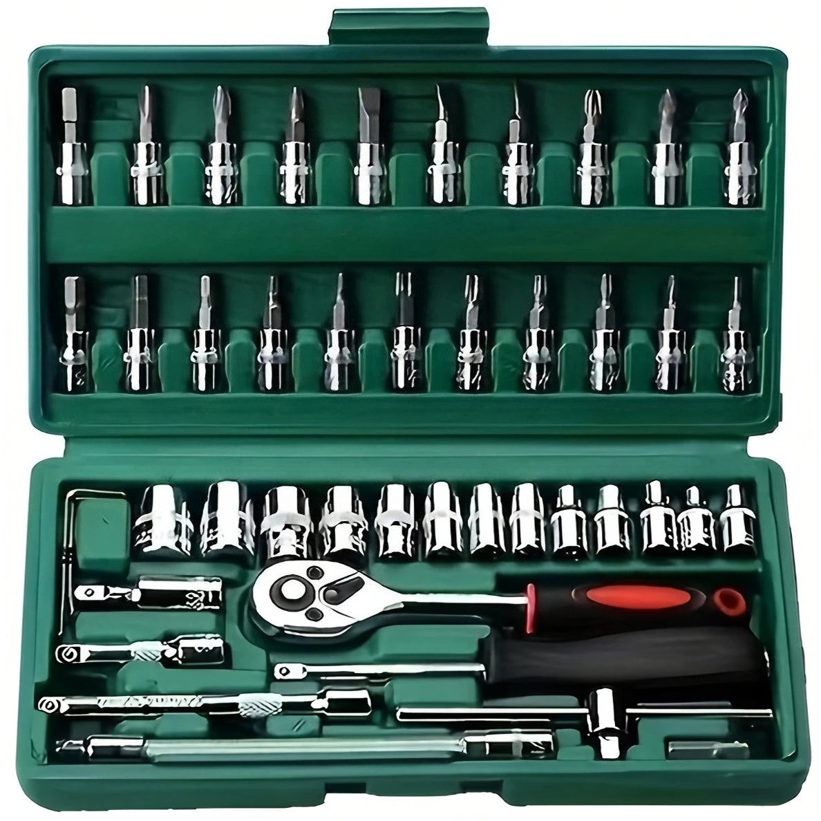 46pcs-Pack Car Repair Tool Kit: Ratchet Torque Wrench, Wrench, Screwdriver, Socket Kit - Perfect for Motorcycle And Car Repair