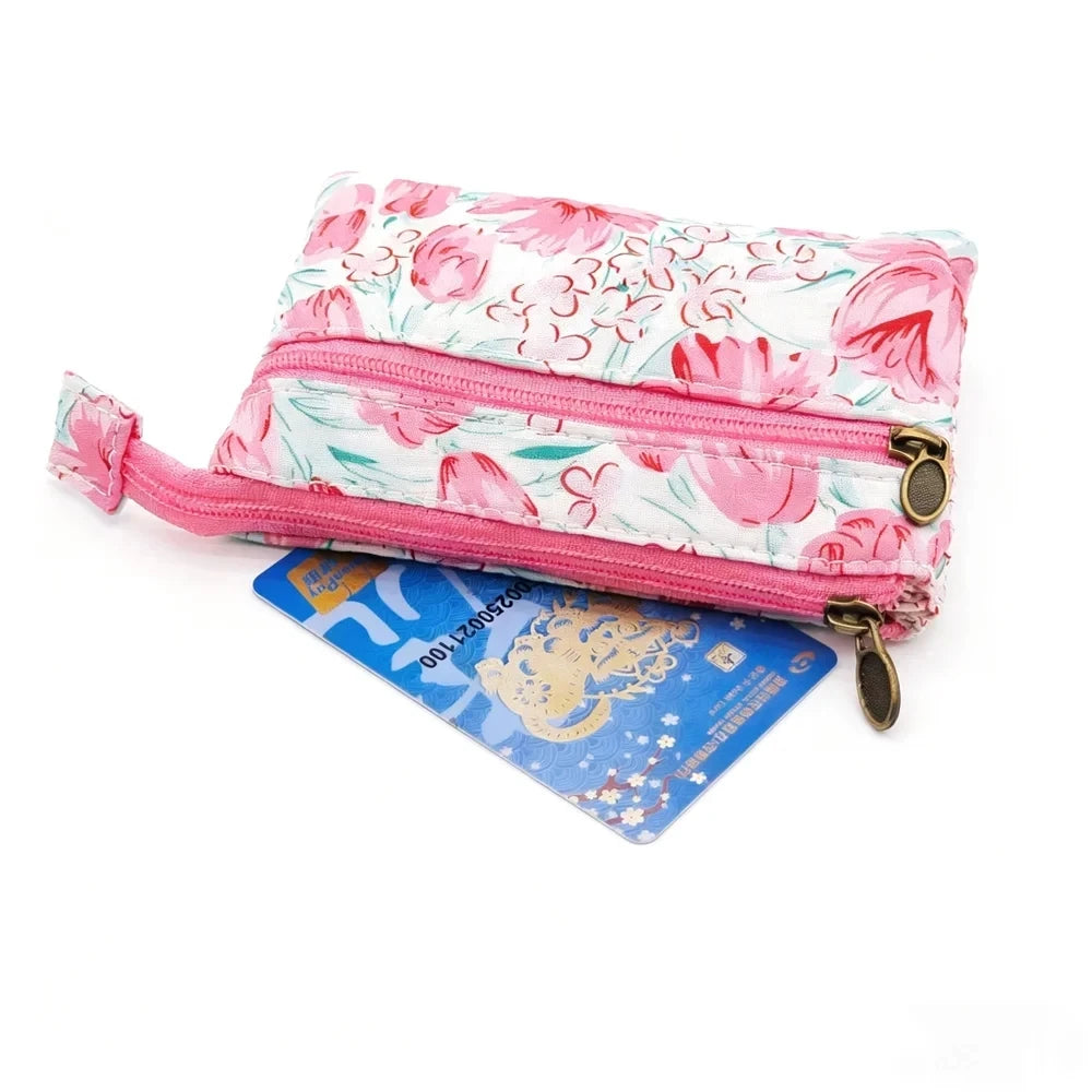 New Fashion Flower Multi-layer Cotton Fabric Coin Purse Women Card Wallet Small Change Bag Retro Canvas Female Hand Purses Pouch