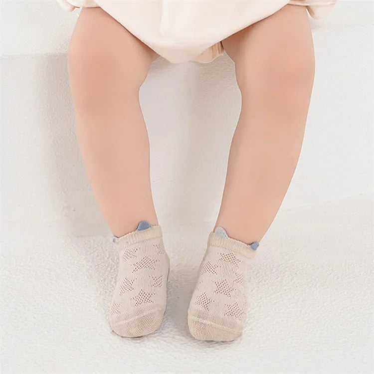 4Pairs/Set Cotton Breathable Children Socks Spring Summer Thin Baby Mesh Short Sock Boys Girls Cute Cartoon Non-slip Floor Socks