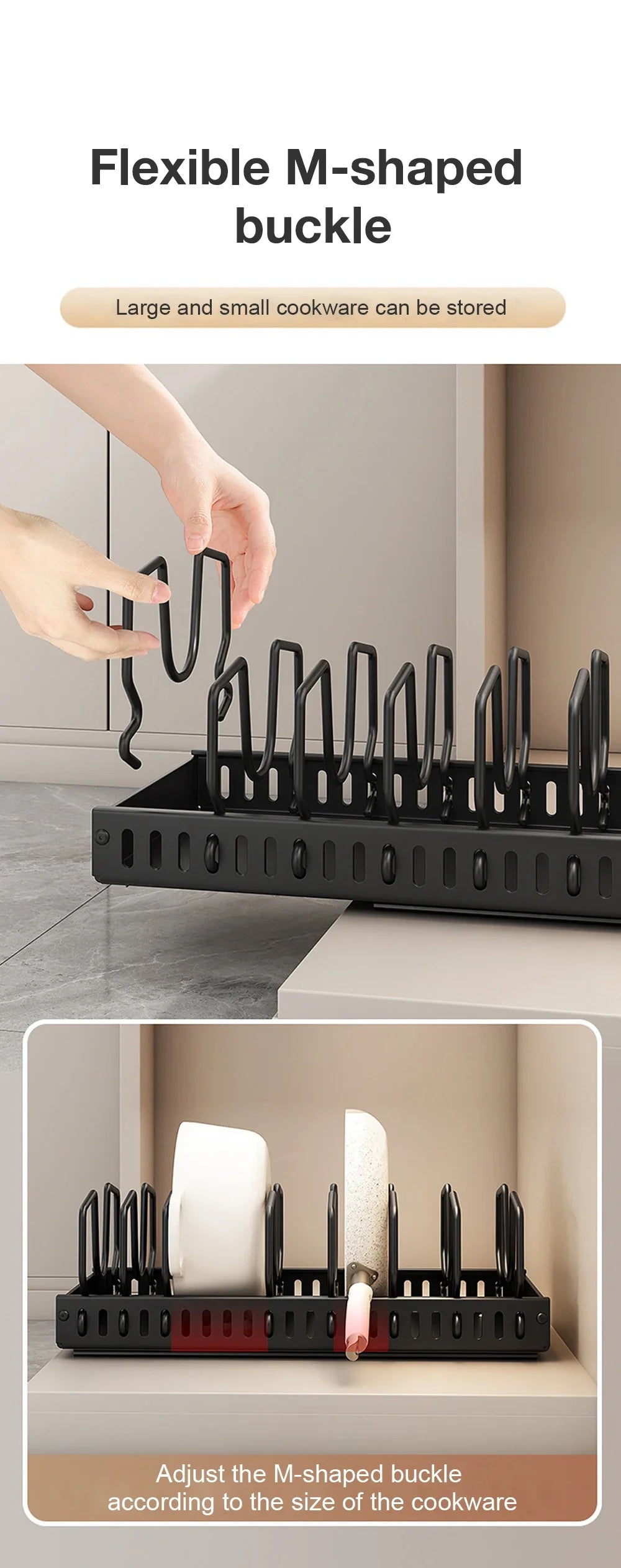 Pull‑out Sliding Kitchen Storage Rack Multifunctional Drawer Organizer for Pan Lids Spices Bowls Plates Cookware Storage