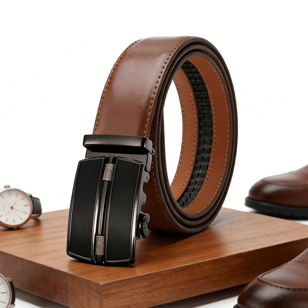 Men's Automatic Genuine Leather Luxury Belt Metal Automatic Buckle Male Waistband Designer High Quality Black Brown Waist Belts