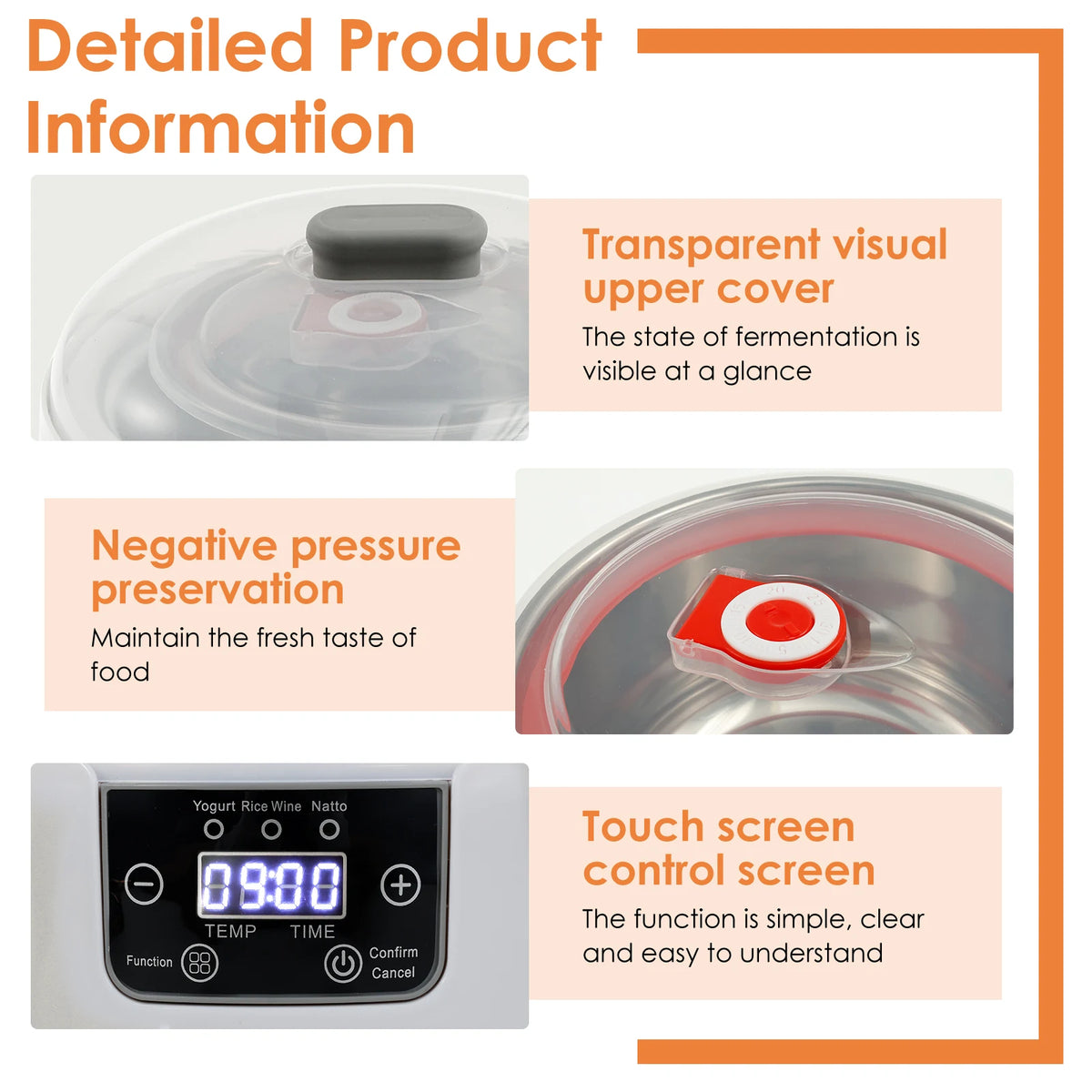 Electric Yogurt Maker Automatic Leben Enzyme Fermenter 1.2L Stainless Steel Intelligent Constant Temperature Fermentation Maker