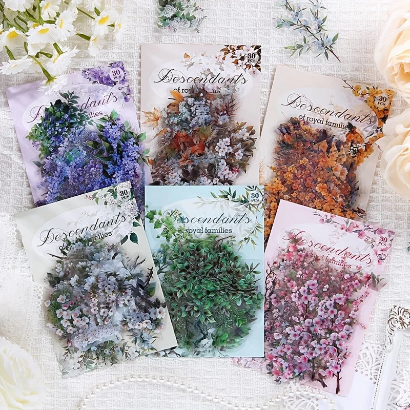 30 Pcs/Pack Vintage plant flowers PET waterproof sticker for DIY scrapbooking Journal Photo Album Decoration Materials Stickers