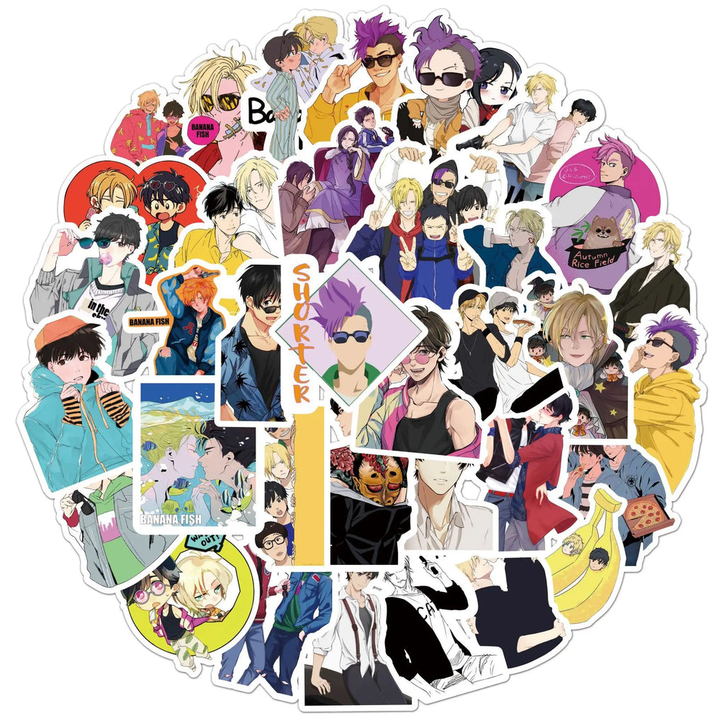 50Pcs BANANA FISH Graffiti Stickers Water Bottle Laptop Phone Bicycle Luggage Case Skateboard Children Adult Sticker