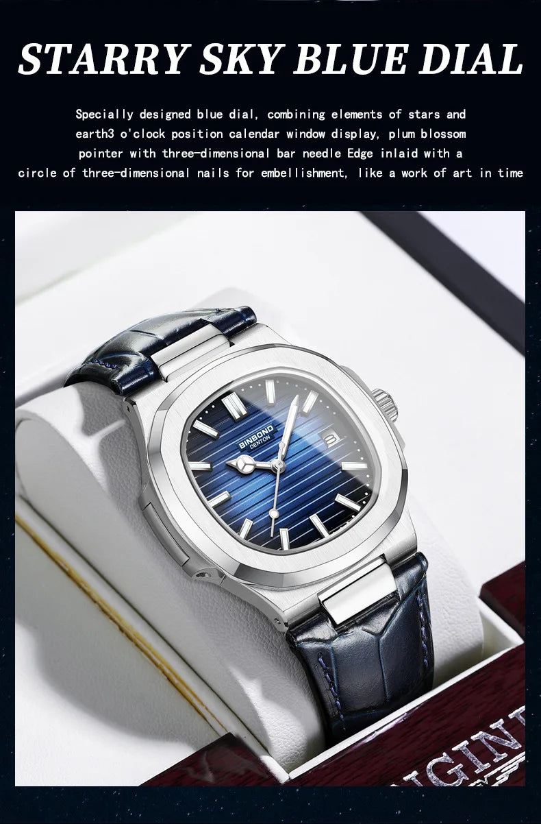 Authentic Men's Watch Waterproof Leather Strap Luminous Business Calendar Square Male Student Fashion Quartz Clock Watches Gift