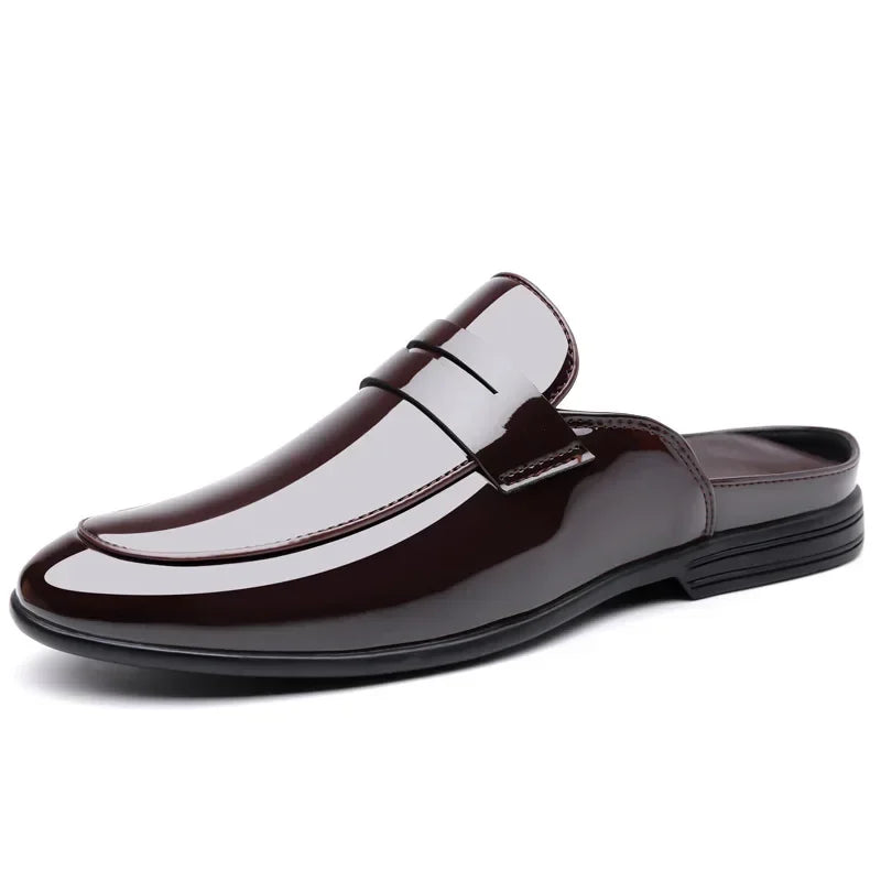 High Quality New Designer Half Slippers Fashion Shoes for Man Men's Business Casual Shiny Leather Shoes Pointed Toe Formal Shoes