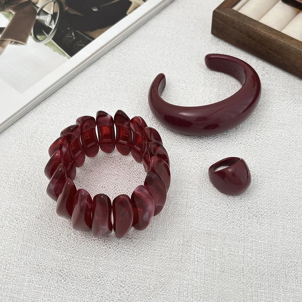 Vintage Red Thick Resin Acrylic Bangles for Women on Hand Goth Geometric Charm Wide Hip Hop Metal Cuff Bangle Aesthetic Jewelry