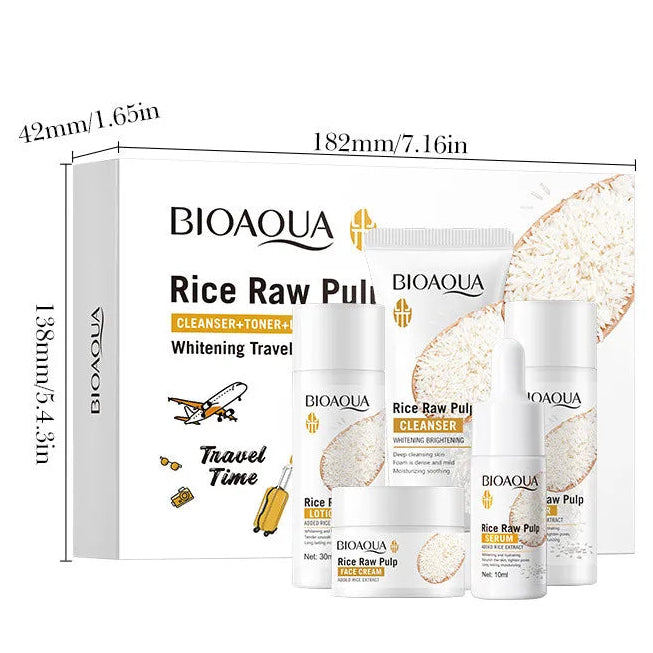 5pcs BIOAOUA Rice Raw Whitening Set Brighten Hydrating Moisturize Soothing Facial Cleanser+toner+essence+lotion+cream Skincare