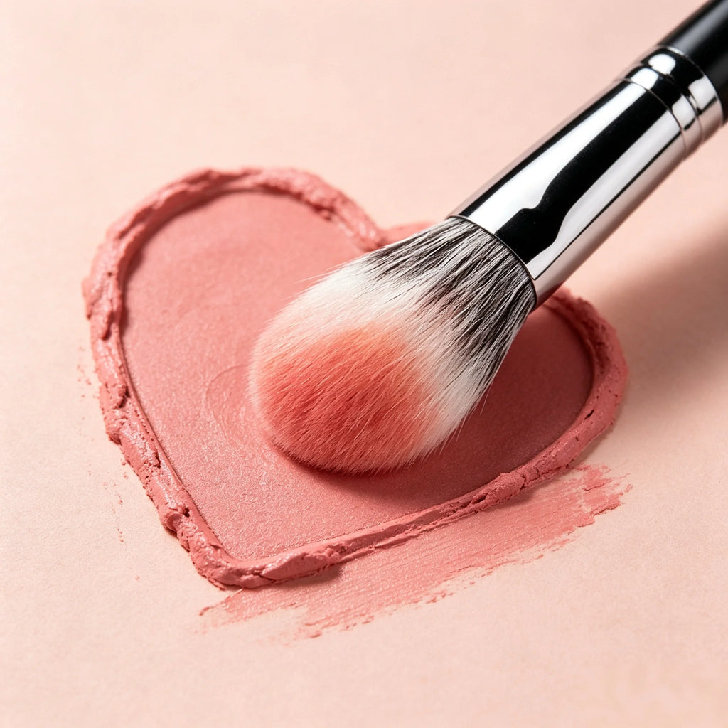 Pincel de Blush em Forma de Coração Pêssego 1/2 Peças Pincel de Maquilhagem Compacto Plano e de Precisão Aplicador Cosmético para Blush em Pó, Creme e Líquido