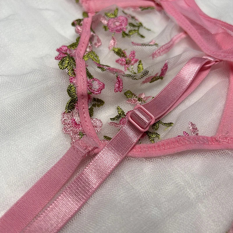 Sexy Underwear For Women Transparent Embroidered Small Flowers Bra Hot Lingerie Panties Intimates Woman Two Piece Set Clothing