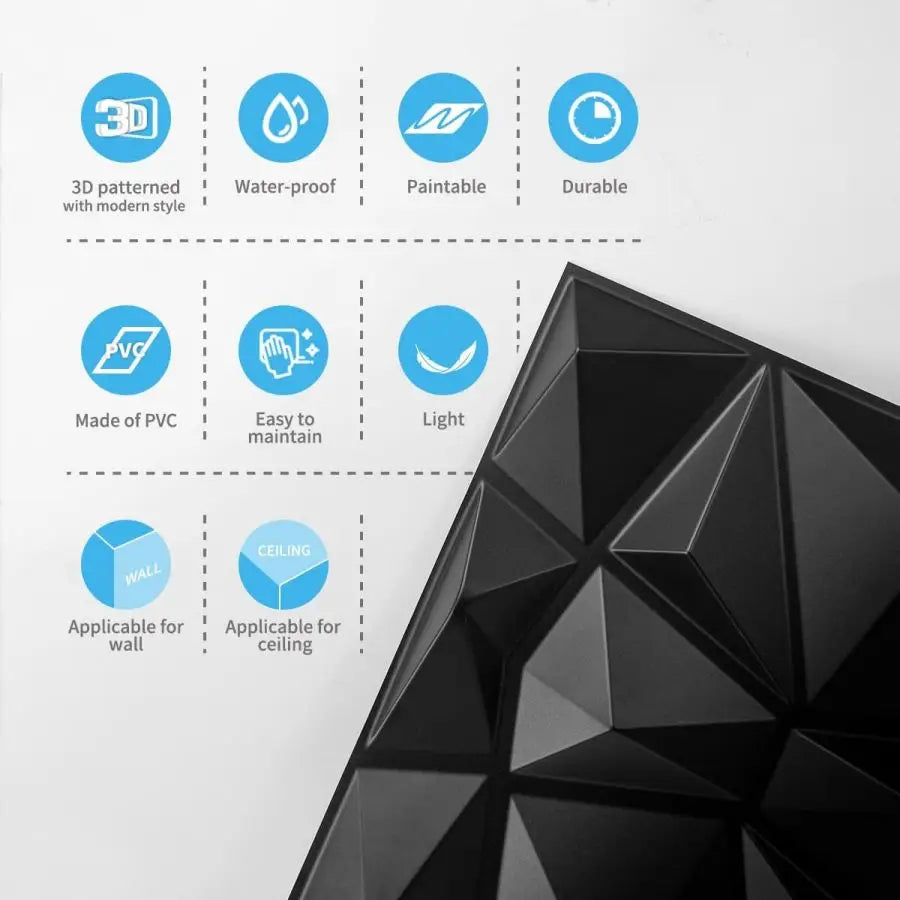 (pack of 12)Decorative 3D wall panel with diamond design, 30.48 cm x 30.48 cm