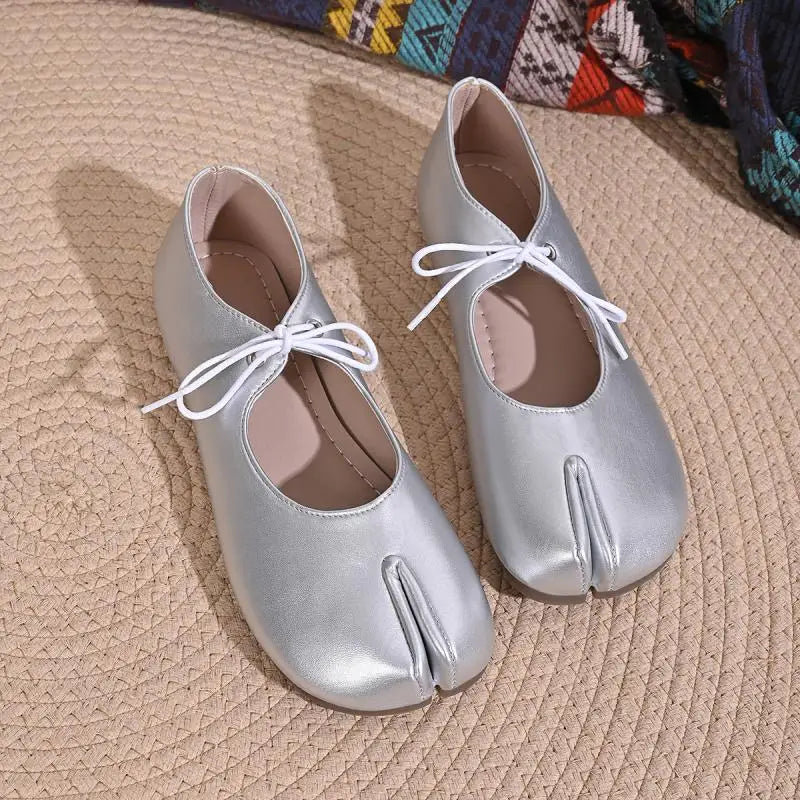 Comfort Flats Heel Silver Designer Tabi Shoes Women Summer 2026 Lightweight Lace Up Bowknot Ballet Flat Shoe Woman's Loafers