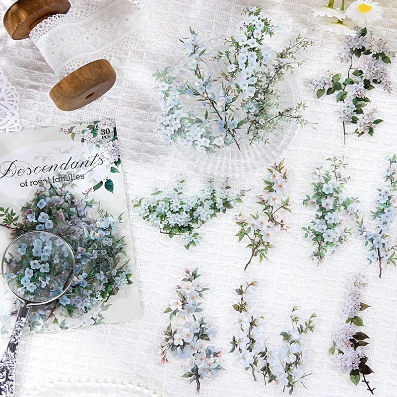 30 Pcs/Pack Vintage plant flowers PET waterproof sticker for DIY scrapbooking Journal Photo Album Decoration Materials Stickers