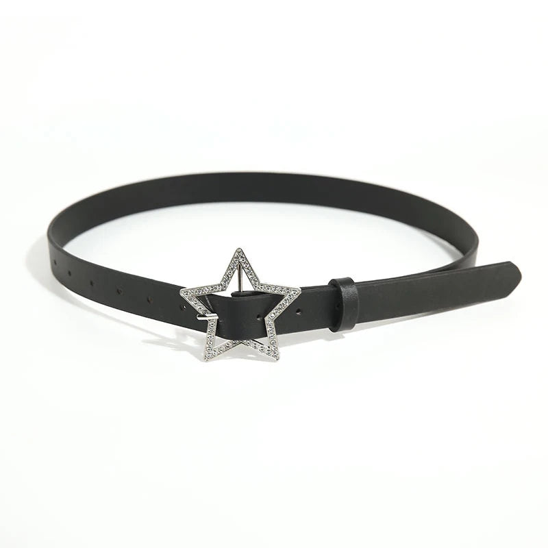 Y2K Belts for Women Spice Girls Pink Black White Belt Denim Star PU Leather Rhinestones Belt Ins Sweet Cool Corset Jeans Belts