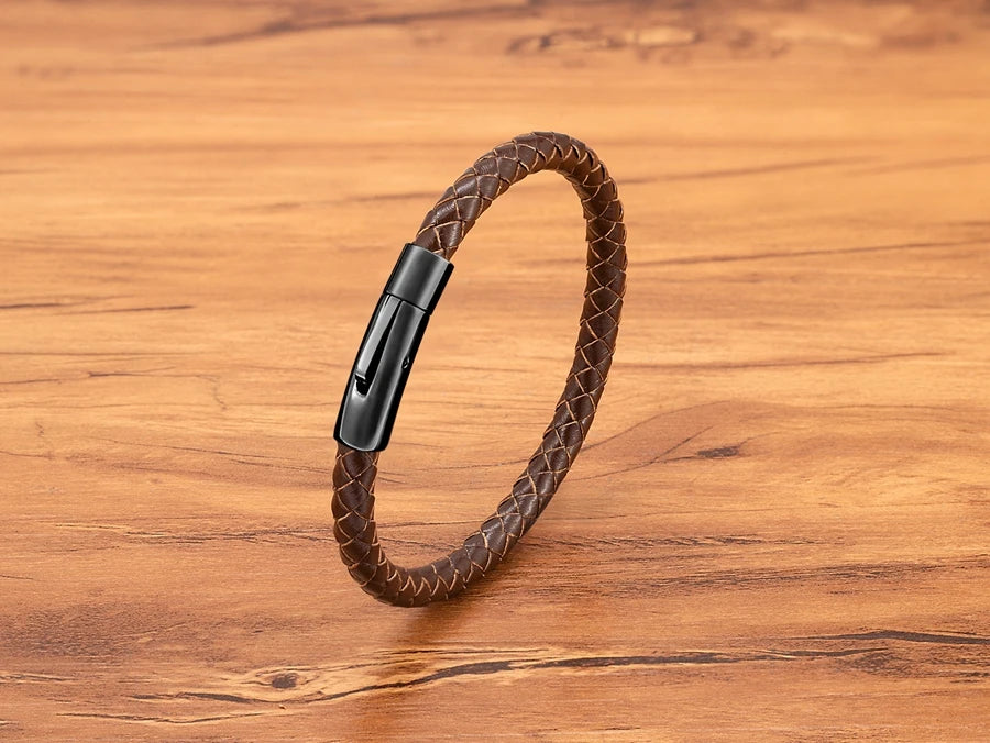 Pulseira de Pele Clássica para Homem TYO 3/4/5/6/8mm 3 Cores Bracelete Moderna com Fecho Magnético Acessórios Artesanais Personalizados Presente por Grosso