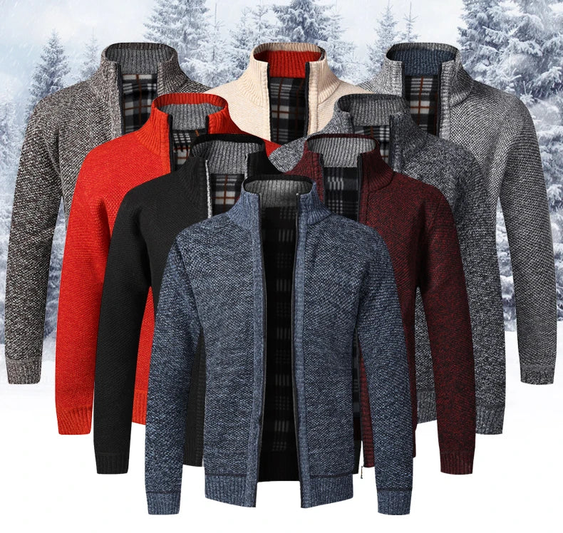 Cardigã de homem quente para outono/inverno, camisolas de lã, casacos com fecho completo, camisola de malha de marca de luxo com corte justo, camisola americana