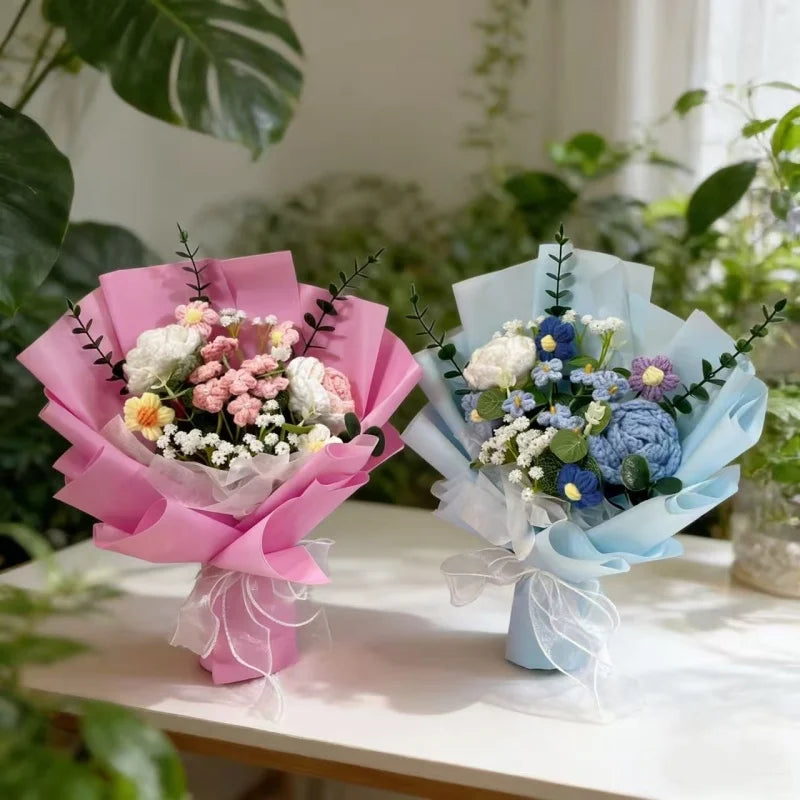 Artificial Flower Crochet Bouquet Creative Bouquet Mothers Day Birthday Valentine Graduation Gift Eternal Flower