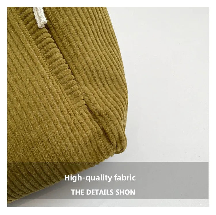 Corduroy Women Bag Fashionable Large Capacity Handbag Shoulder Bag Versatile Artistic Retro Student Class Bag with Zipper Pocket