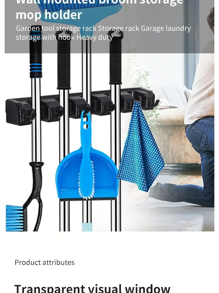 Wall Mounted Mop Holder 3/4/5 Position Multi-Functional Broom Pendant Shelf Home Kitchen Storage Black Magic Plastic Mop Holder