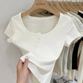 Women T Shirt Button T-Shirt Woman Clothes Tops Cotton Slim Tshirt Female Short Sleeve Top Summer Tee Sexy Canale Y2k