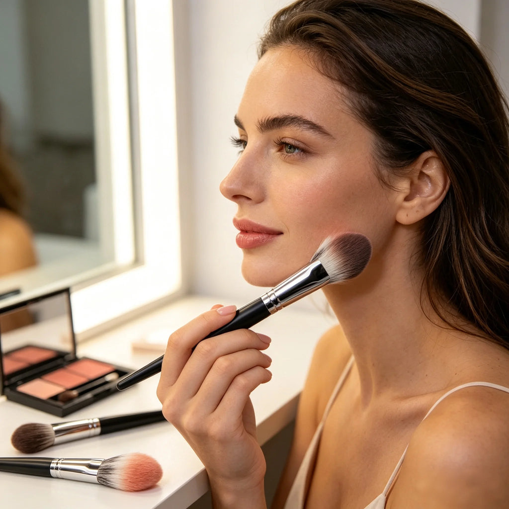 Pincel de Blush em Forma de Coração Pêssego 1/2 Peças Pincel de Maquilhagem Compacto Plano e de Precisão Aplicador Cosmético para Blush em Pó, Creme e Líquido