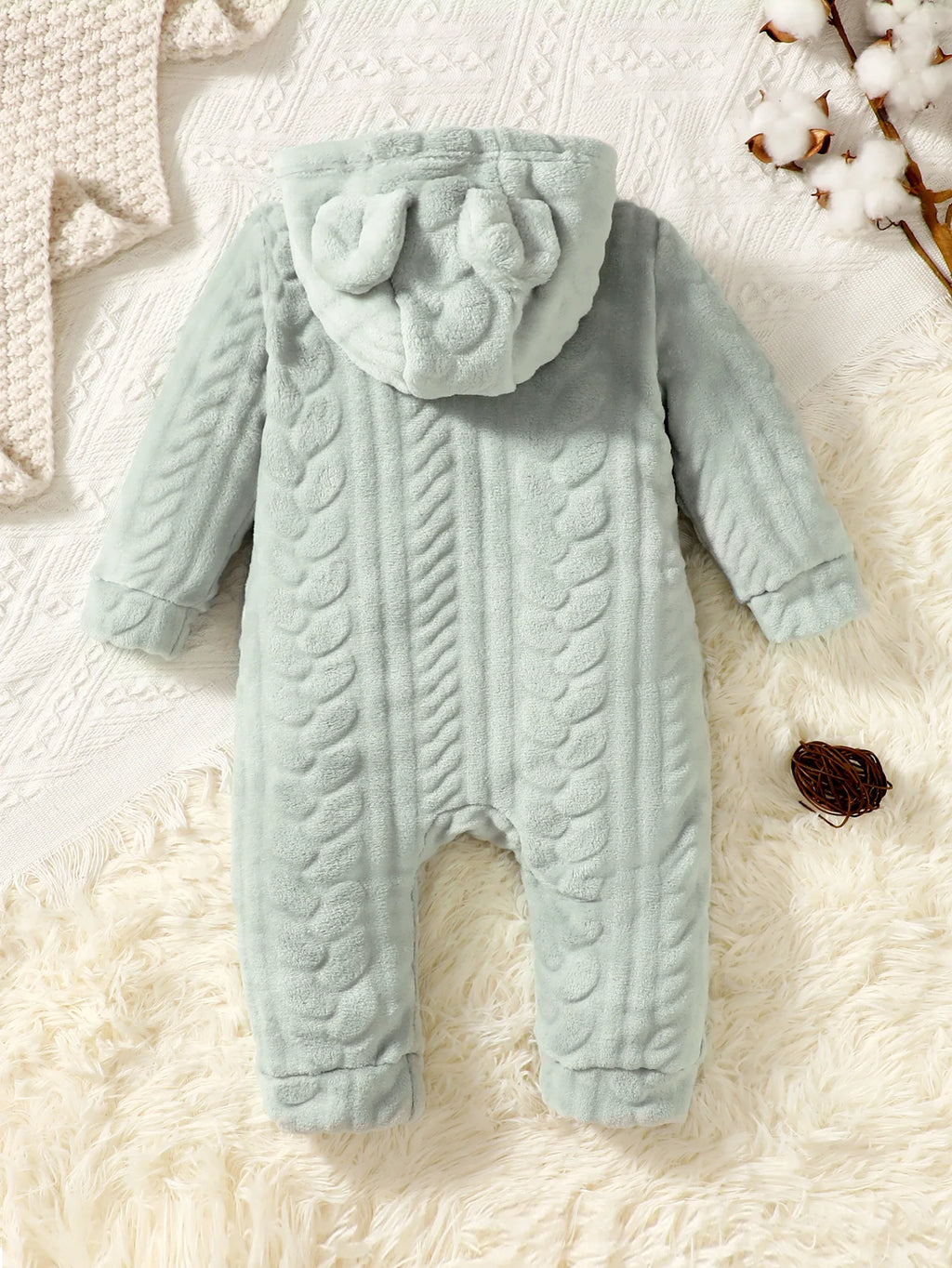 Baby Boys and Girls Plaid Romper Hooded Long Sleeved Plush Jumpsuit Winter Warm Bodysuit Clothes for 3-24 Months Toddler Boy