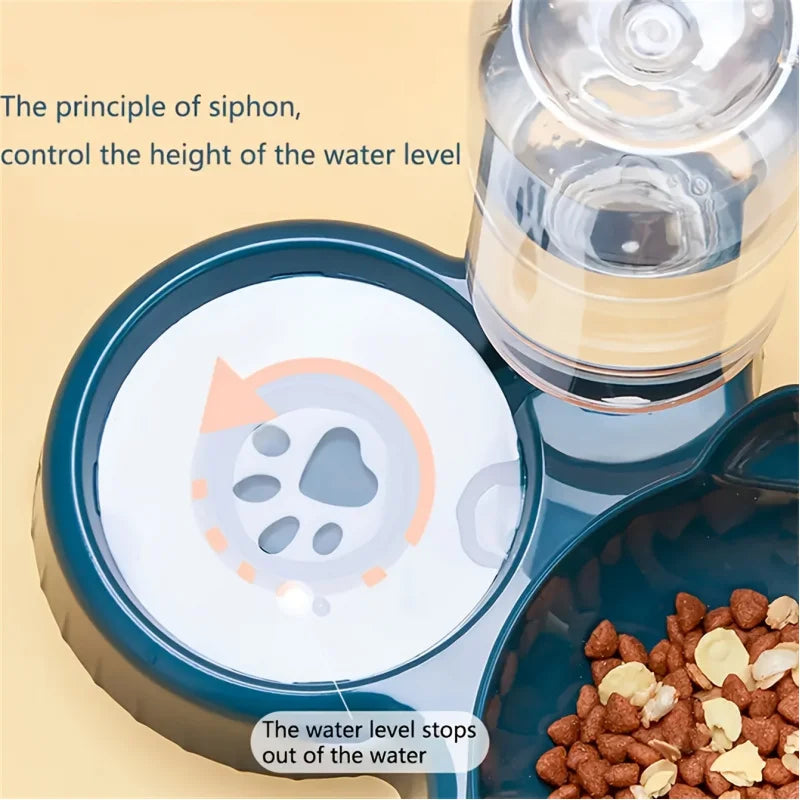Three In One Cat Feeding Station, Durable Plastic Food And Water Bowls, Cute Cat Ear Design, Suitable For Two Cats To Eat