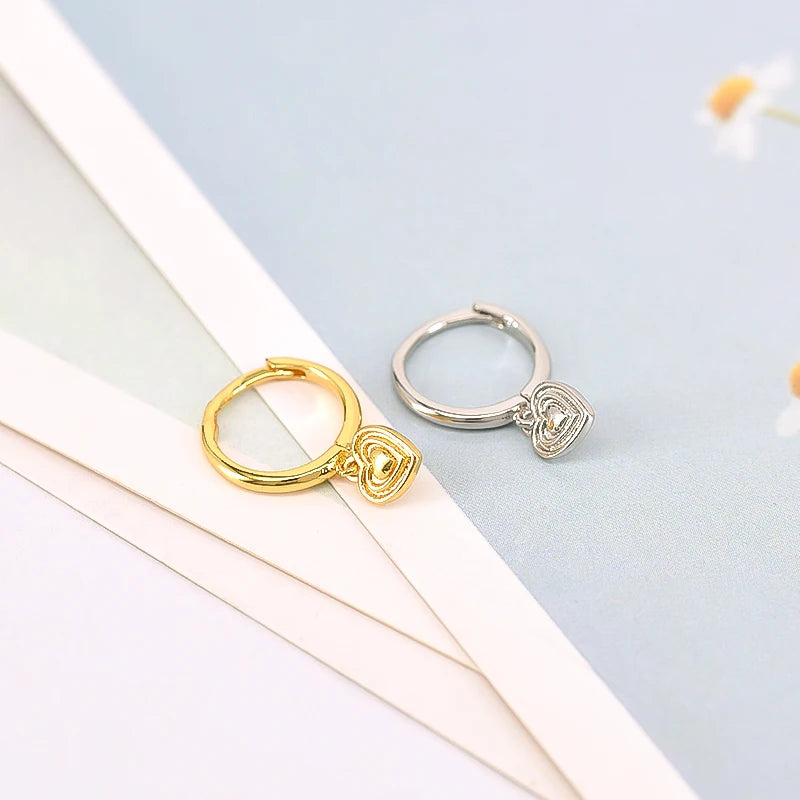 925 Sterling Silver Ear Buckle Retro Metal Heart Pendant Hoop Earrings for Women CZ Huggie Earrings Fashion Females Jewelry