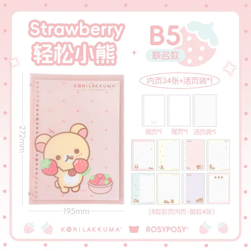 In Stocks RosyPosy Korilakkuma Loose Leaf Notebook Cute Strawberry Pattern B5 Refillable Journal For Study Office Daily Planning