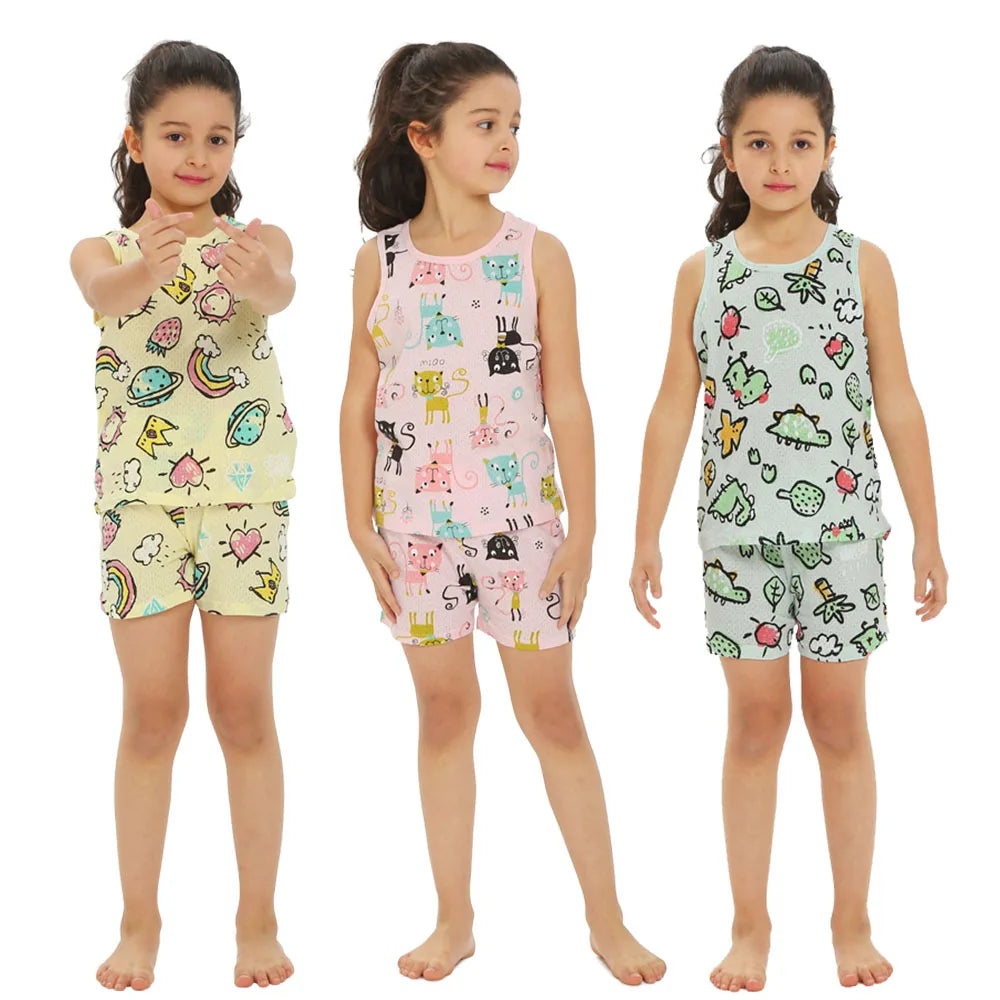 Toddler Baby Boy Pajamas Cotton Sets for Girls 0 to 1 2 3 4 5 6 7 8 9 Years Summer Children Pyjama Short Sleeveless Kids Pijamas