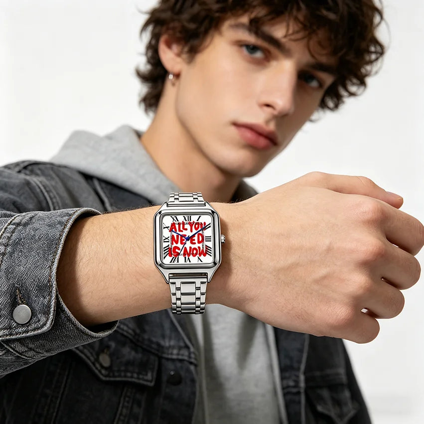 2026 New Creative "Time Is Money" Men's Watch Square Luxury Quartz Watch Graffiti Dial Streetwear Relogio Masculino Hip Hop