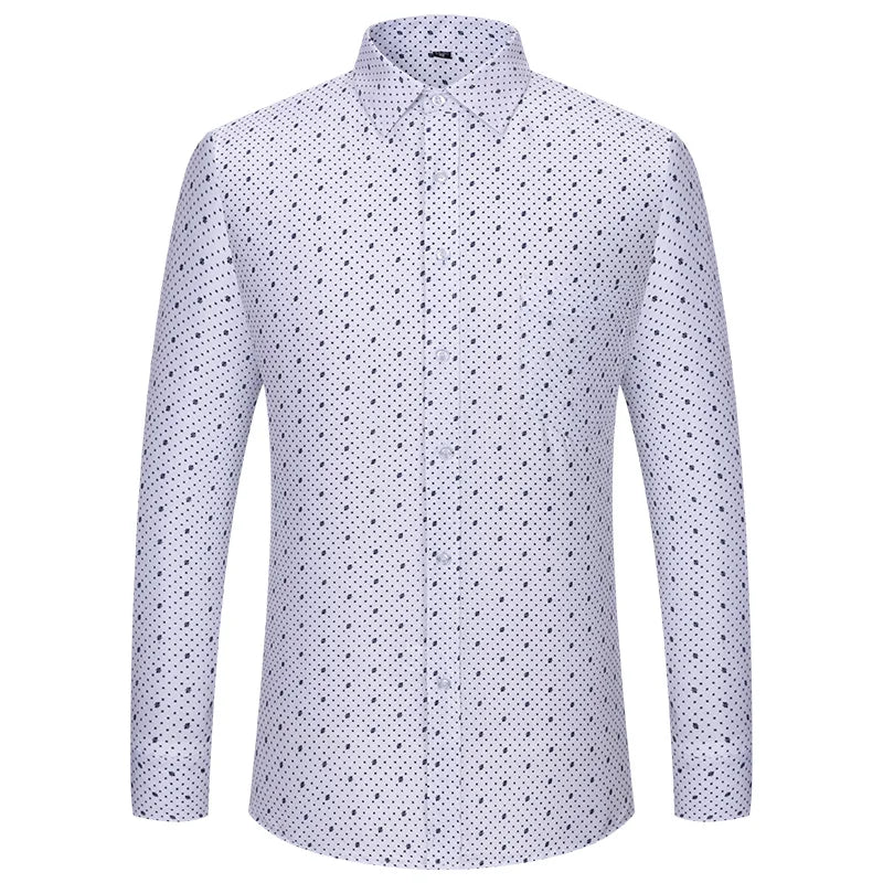 Men Print Shirts Casual Long Sleeve Striped Dress Shirt for Man Business Formal Slim Fit Button Up Polka Dot Men's Clothing