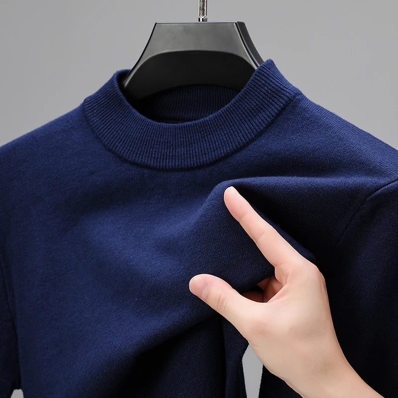 New Sweatwear Men's Half Neck Basic Solid Color Sweaters Round Neck Elastic Pullovers Warm Autumn Knitted Oversized Sweater Men