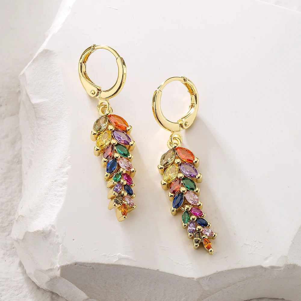 NEWBUY White/Green/Mix Colors Crystal AAA CZ Leaf Earrings For Elegant Women Gold Color Copper Wedding Jewelry Femme Bijoux