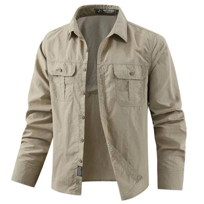 Men Outdoor Thin Breathable Comfortable Cargo Shirts Male Multi Pockets Tooling Shirts New Spring Male Mountaineering Shirts