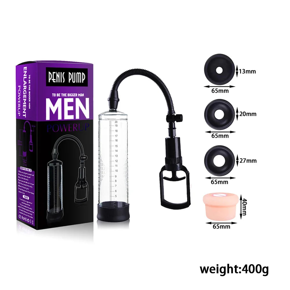 Effective Penis Pump for Men Enlargement Vacuum Dick Extender with Pressure Gauge Realistic Vaginal Sleeve 3 Silicone Inserts