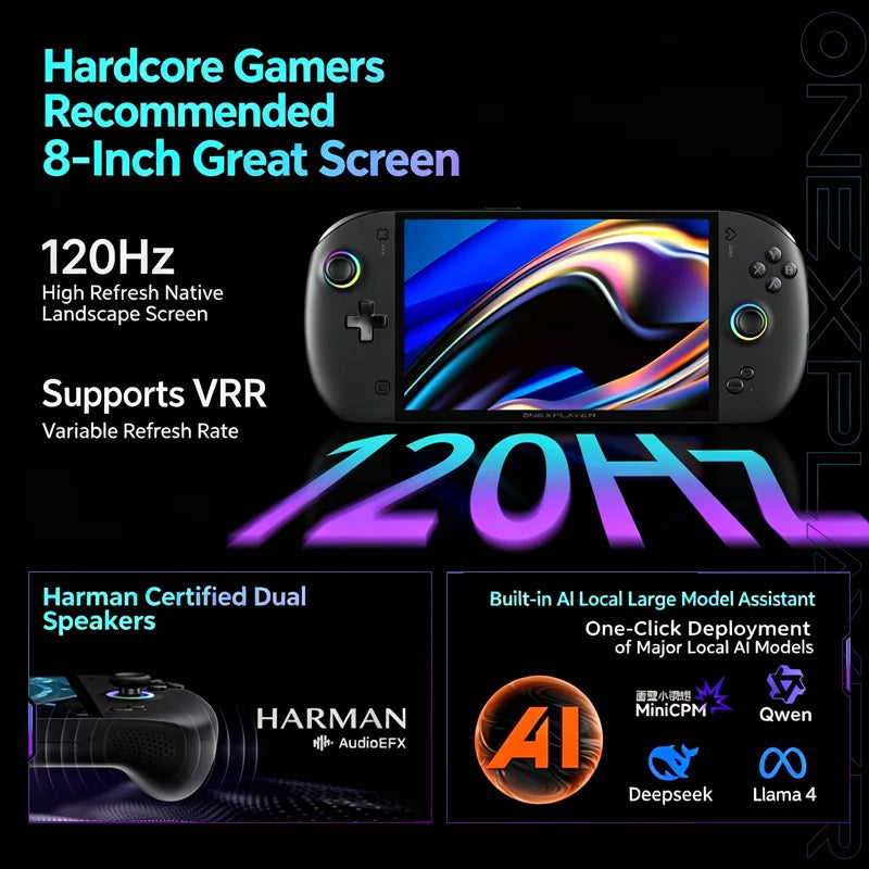 OneXPlayer APEX AIR Windows Handheld Game Console Intel Arc G3E 8" 120Hz VRR Screen 85Wh Swap Battery Dual SSD Cooling Gaming PC