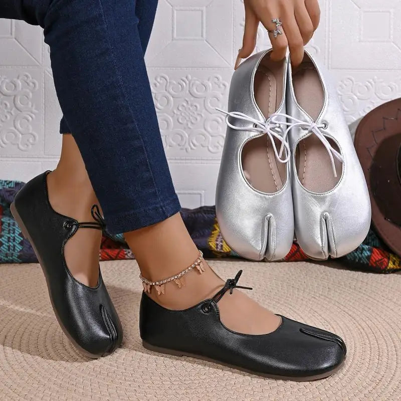 Comfort Flats Heel Silver Designer Tabi Shoes Women Summer 2026 Lightweight Lace Up Bowknot Ballet Flat Shoe Woman's Loafers