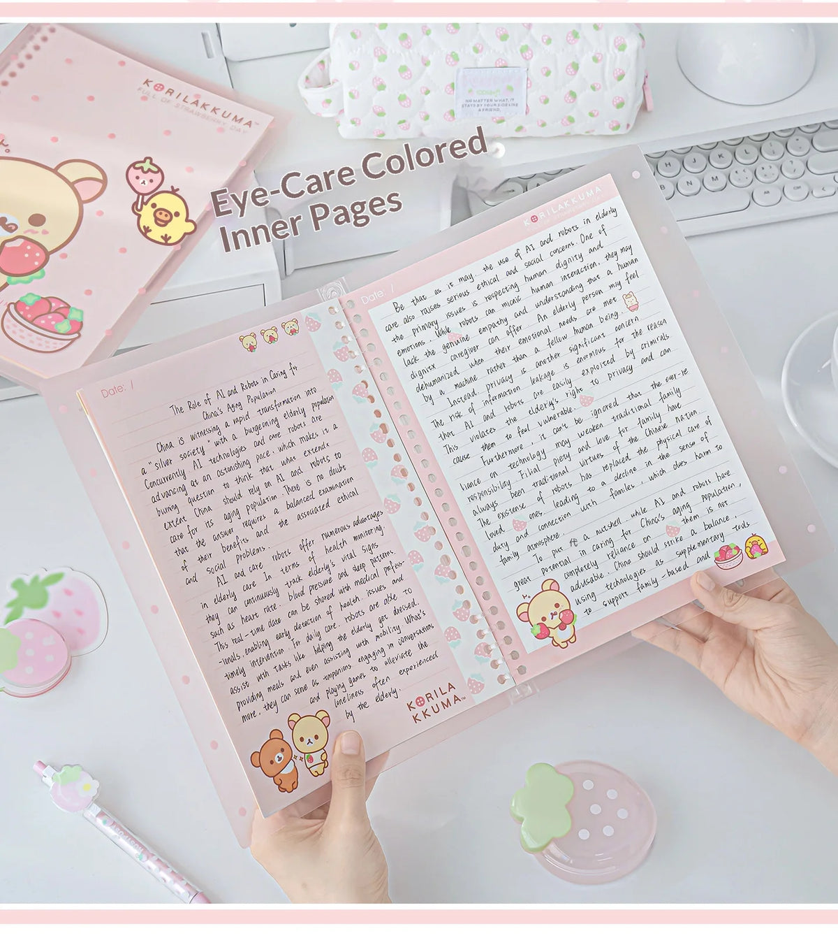 In Stocks RosyPosy Korilakkuma Loose Leaf Notebook Cute Strawberry Pattern B5 Refillable Journal For Study Office Daily Planning