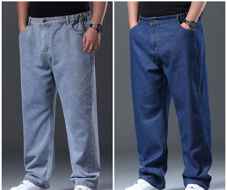 Men's Plus Size Jeans Elastic Waistband 30-48inch Stretch Denim Pants Straight Leg Breathable Loose Fit Streetwear Casual Wear