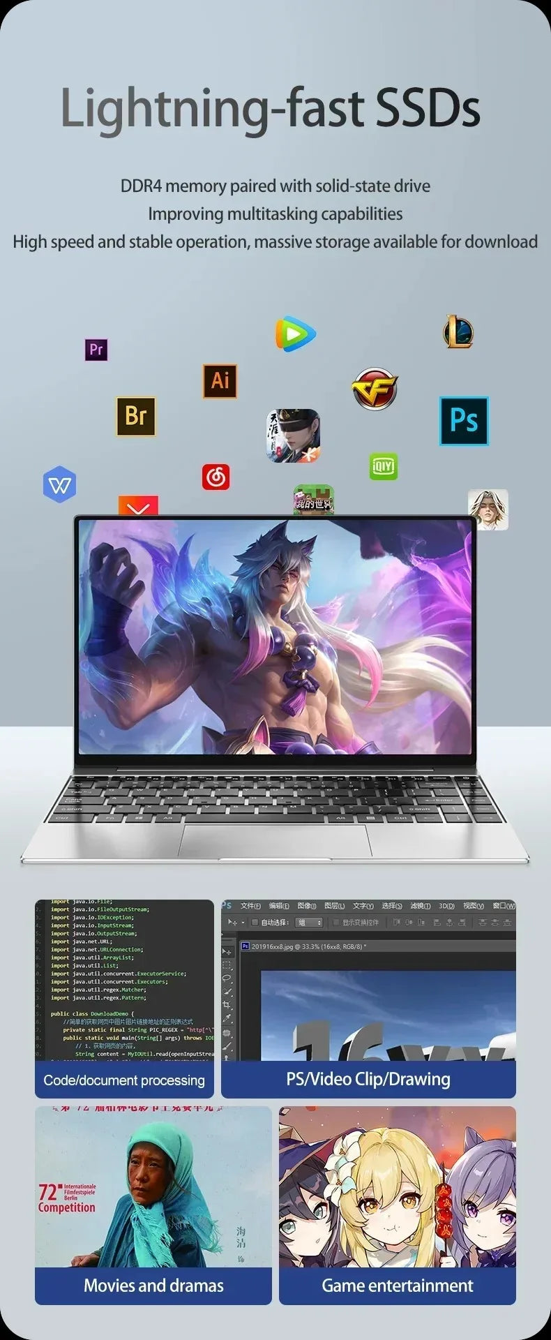 ultra-thin Laptop Intel Core i3 6th Processor 32GB RAM 1TB 2TB SSD 14.1 Inch Office Study Gamer Windows 11 Portable Notebook