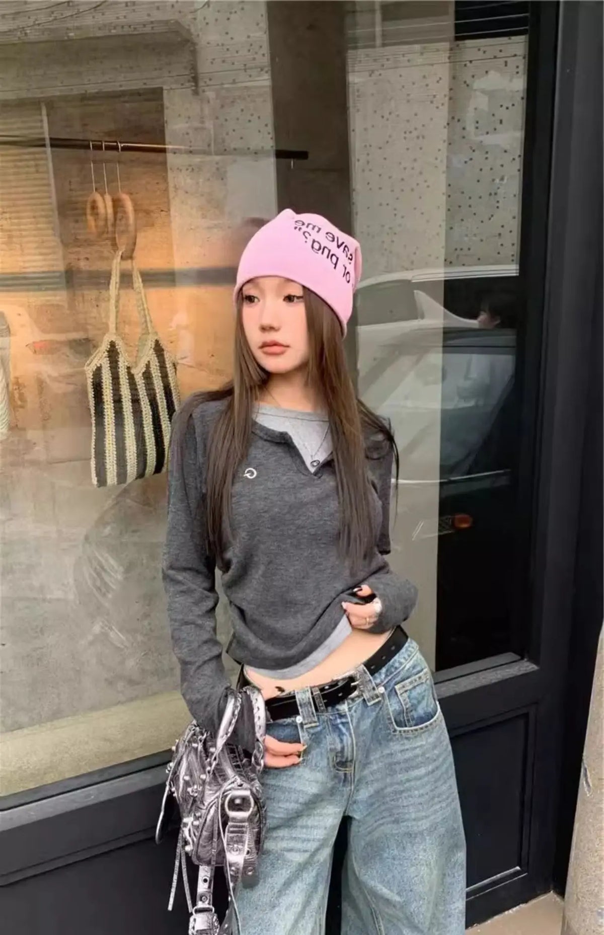 Women's T-shirt fake two piece long sleeved T-shirt for autumn and winter slim fit and slimming bottom top retro bottom top