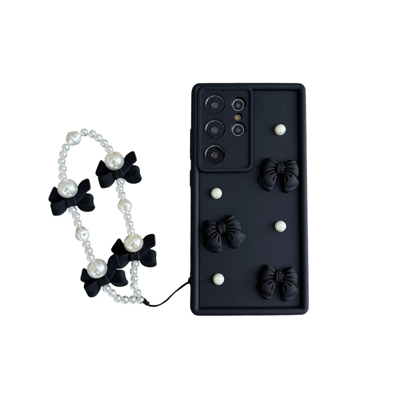 Bow Pearl Chain Rope Phone Case For OPPO A5X A5 Pro A60 4G 5G Reno 14 Pro 14F 8T 8Z 7Z 6Z 5Z 4Z 2Z Realme 14T 14 C71 Rope Cover