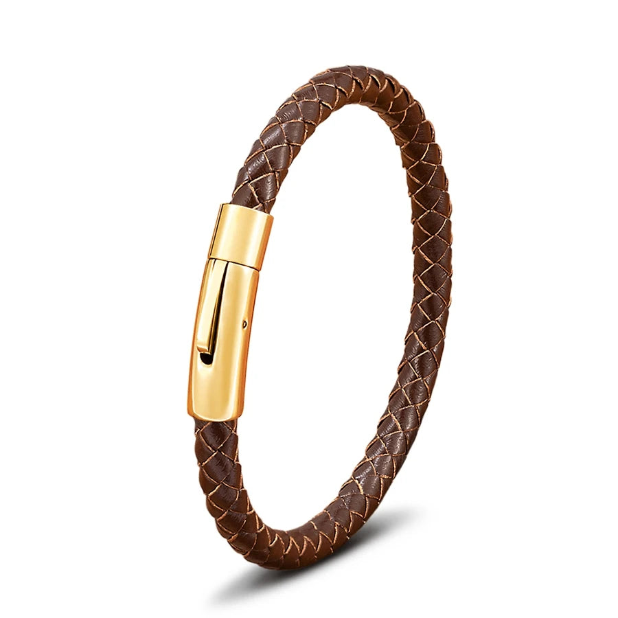 Pulseira de Pele Clássica para Homem TYO 3/4/5/6/8mm 3 Cores Bracelete Moderna com Fecho Magnético Acessórios Artesanais Personalizados Presente por Grosso