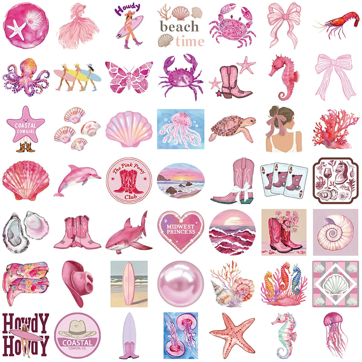 50/100PCS Blue & Pink Coast Aesthetic Graffiti Stickers Decor Guitar Notebook Luggage DIY Stationery Books Waterproof Stickers