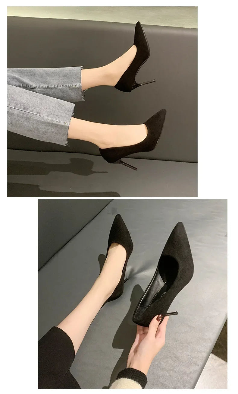 Spring and Autumn New Black High Heels Female Shallow Mouth Pointed Thin with Sexy Temperament Single Shoes Zapatos De Mujer