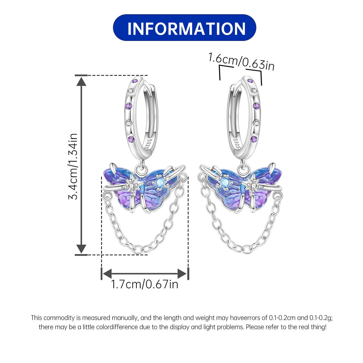Orstarry 925 Sterling Silver 18k Golden Butterfly Insect Drop Earrings Women Earrings Birthday Party Jewelry Fine Original Gifts