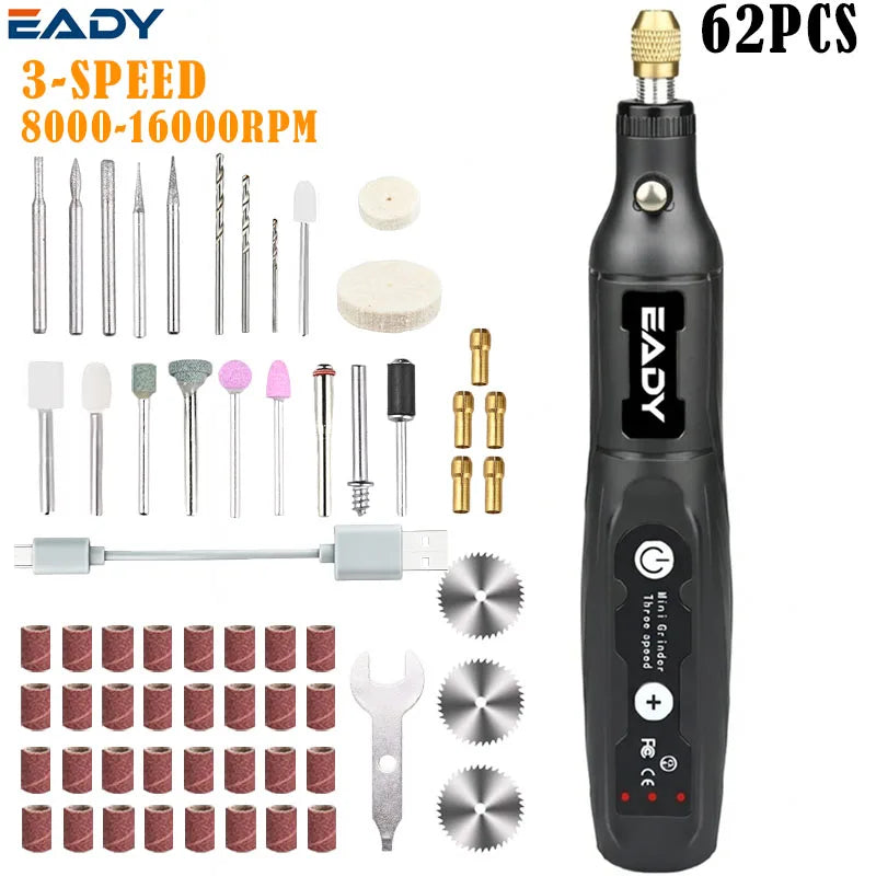 Mini Cordless Drill, 3-Speed Adjustable Rechargeable Rotary Tool, 1/33/62/110PCS Set, Small Grinder for DIY Craft