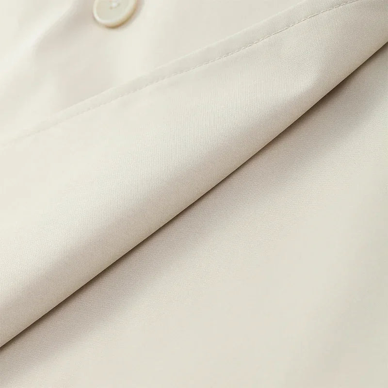 Solid Belted Waist Short Trench Coat Women Chic Wide Lapel Epaulet Detail Loose Long Sleeve Coats Fall Daily Commuter Outerwear